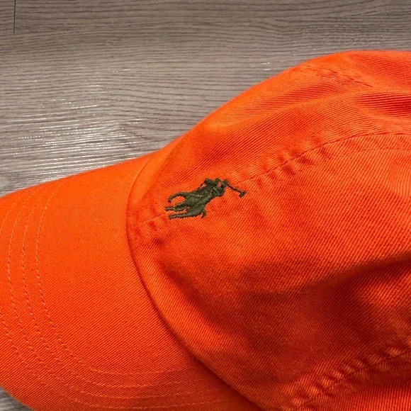 Ralph Lauren Vibrant Orange Polo Cap with Army Green Horse - Picture 5 of 7